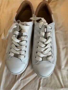 UGG White Leather Sneakers with Tan Heel Accent —Women Ugg Milo White Leather